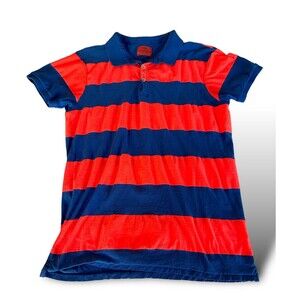 Scotch & Soda Women’s Orange Blue Striped Polo Shirt Large Preppy Casual Golf